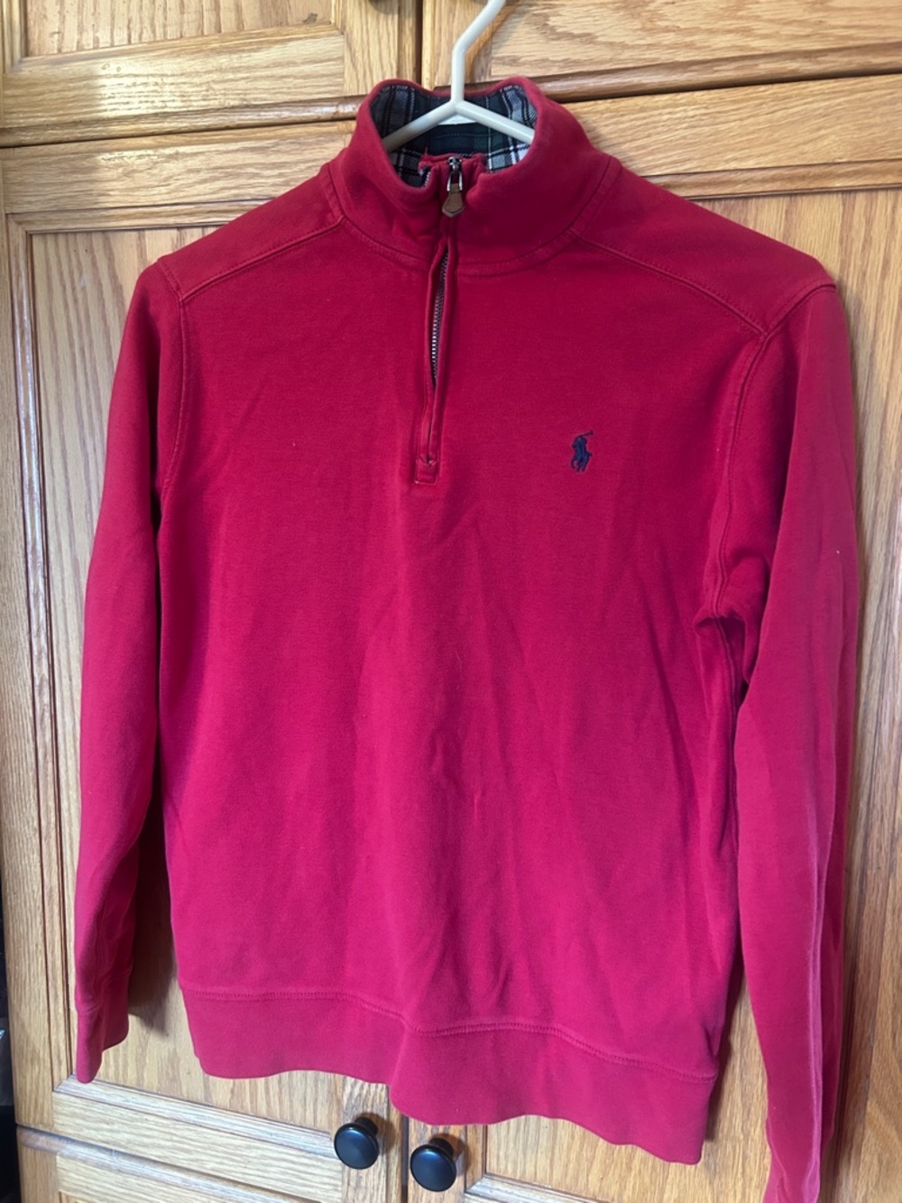 Ralph Lauren Red Half-Zip Sweatshirt with Navy Pony